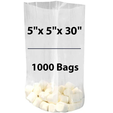 LDPE 5"X5"X30" 1 Mil Clear Gusseted Poly Bags 1000 Bags